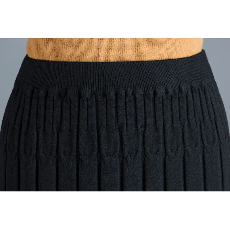 Осень-Зима, Новые теплые юбки, женские модные Трикотажные Плиссированные юбки с высокой талией, винтажные юбки-трапеции, женские 4