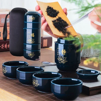 Высококачественный чайный сервиз из китайского фарфора, Портативные чайные чашки для путешествий с переносной сумкой, Дорожный Чайный сервиз, Керамическая бутылка для улицы
