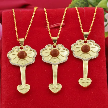 Роскошное ожерелье с замком Ruyi в этническом стиле из древнего золота, инкрустированное южно-красным Турмалином, Свадебные украшения для помолвки