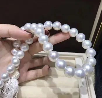 бесплатная доставка благородных ювелирных изделий AAA + огромное белое круглое жемчужное ожерелье южного моря 10-11 мм 14k