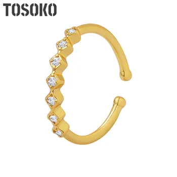 Ювелирные изделия из меди TOSOKO Геометрическое квадратное Открытое кольцо с блестящим цирконием Женское простое кольцо BSA413
