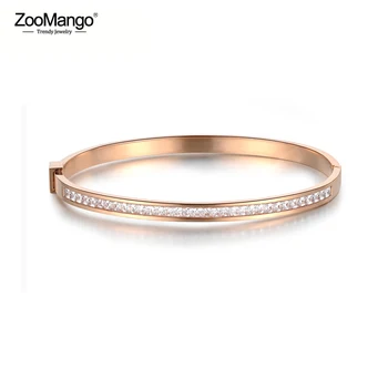 ZooMango Классический Браслет из титановой стали и розового золота, Роскошный Свадебный браслет с кубическим Цирконием, Ювелирные изделия для женщин ZB18047