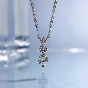 2023 новый S925 серебряный прямой бриллиант с тремя камнями ожерелье подвеска женская Европейская и американская ins легкая роскошь