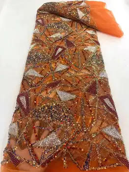 OrangeTop Продает Новое Поступление Французской Нигерийской Кружевной Ткани с Блестящими Пайетками и Бусинами 21JRB-5701, Вышитое Женское Платье для Шоу или Вечеринки
