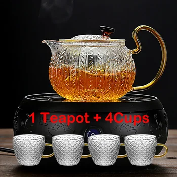 Стеклянная Чайная Посуда с Рисунком Молотка, 1 чайник, 4 чашки, Японский Набор Чайных Чашек, Китайские Чайные Наборы, Заварочные Чашки и Кружки, Чайная Посуда, Чайная Посуда Gaiwan Bowl
