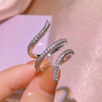 Женское кольцо на палец Huitan One Size, серебристого цвета, с покрытием, сверкающими фианитами, Открывающиеся Регулируемые кольца, Эффектные ювелирные изделия