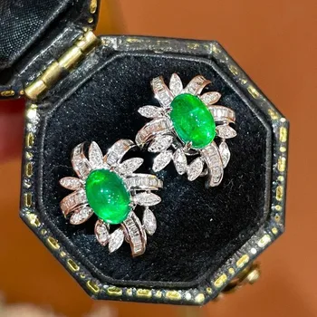 LR Fine Jewelry 1,2 карата из настоящего белого золота 18 карат AU750 с натуральными изумрудами, драгоценными камнями и бриллиантами, серьги-гвоздики для женщин, изысканные подарки
