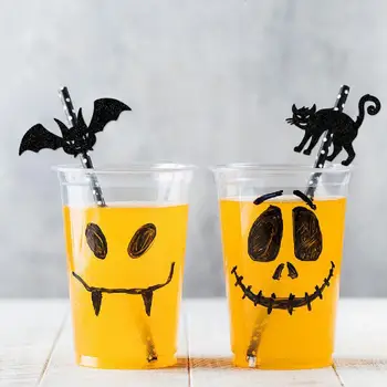 45 шт. соломинки для Хэллоуина с призраком летучей мыши и тыквенными вставками, праздничные украшения для напитков, коктейлей, напитков