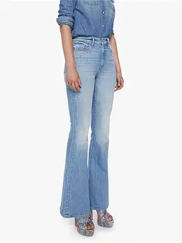 Женские джинсы с буквенным блестящим принтом, высокая талия, молния, модные брюки-клеш из денима Весна-лето 2023, женские расклешенные брюки из денима