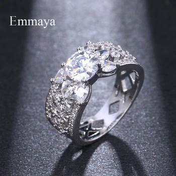 Бренд Emmaya Luxury Cubic Zircon Ring Women Round Shape Crystal Bridal Свадебные Обручальные Ювелирные Кольца Женские