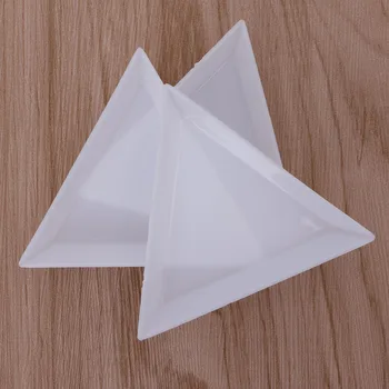 10шт пластиковых треугольных стразов Бусин Хрустальных Лотков для сортировки нейл-арта белого цвета