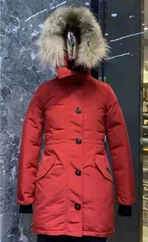 Новая женская простая повседневная куртка средней длины в канадском стиле с капюшоном и воротником из натурального меха на белом утином пуху