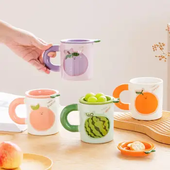 Летняя Креативная Кружка для фруктов, уникальная Креативная Керамическая чашка с крышкой, Милая Чашка для воды или чая, Кофейные кружки
