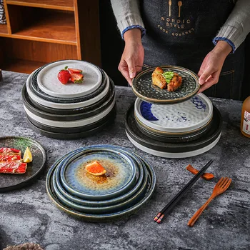 Японская керамика LingAo, креативный камень, зернистая западная еда, паста, пицца, фруктовая тарелка