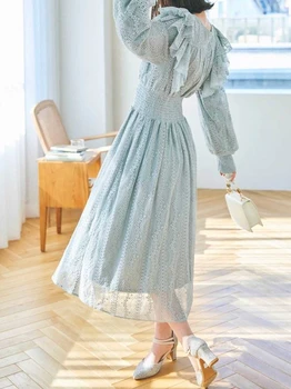 23 Весенний дизайн в японском стиле Sweet Lady с кружевной застежкой на талии, Тонкое женское платье средней длины Vestidos Elegantes Para Mujer