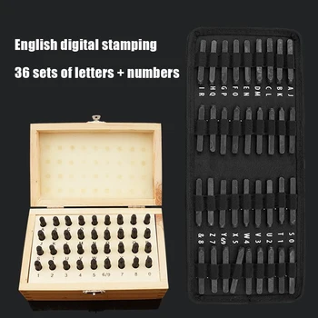 Штамповка и упрочнение букв 36шт стальной печатный кодовый номер английский символ кожаный стальной шрифт холщовая сумка деревянная коробка из 36 предметов s