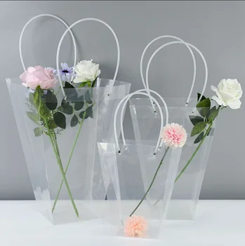Переносная коробка для цветов из 5шт, прозрачная трапециевидная упаковка для цветов розы, сумка с ручкой, подарочная упаковка, сумочка для хранения принадлежностей
