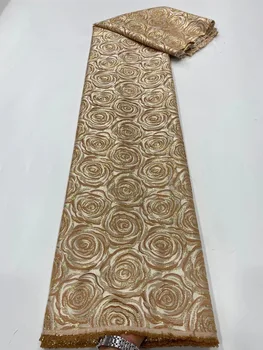 Новейшая золотая жаккардовая парча, Французское африканское кружево, ткань из Органзы, ткань для свадебного банкета в африканском стиле D4552