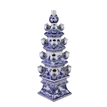 Сине-белая фарфоровая пагода в форме домашней вазы для цветов середины века
