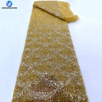 Sinya Gold, 8 цветов, африканская, нигерийская, французская вышивка, блестки, высококачественная роскошная свадебная ткань ручной работы, расшитая бисером, для Asoebi