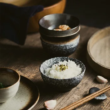 Посуда в японском стиле, керамическая чаша, домашняя ретро-4-дюймовая рисовая миска, Ресторан, 4,5-дюймовая рисовая миска, маленькая суповая миска