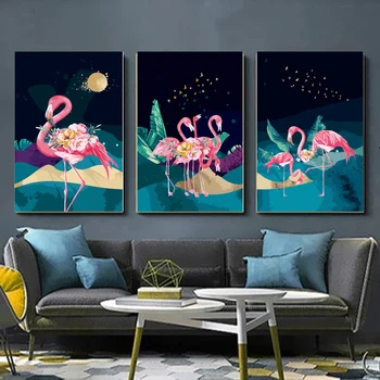 40x50cm/3Pcs DIY Painting By Numbers Flamingo Decoration Подарок DIY Art Paint By Numbers Акриловая Живопись Ручной Росписи