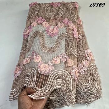 2023 Высококачественная Африканская Нигерийская Тюлевая кружевная ткань с вышивкой пайетками Элегантное Французское Гипюровое свадебное платье, расшитое бисером, 5 ярдов