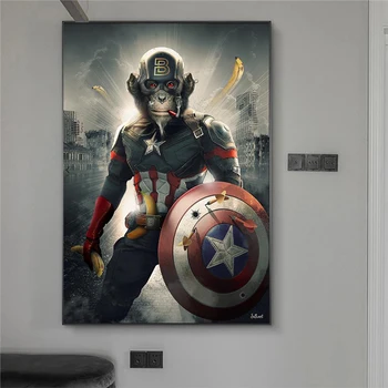 Животное Обезьяна, плакаты Marvel Капитан Америка, картина на холсте, персонажи супергероев из боевика, Настенное искусство, декор детской гостиной