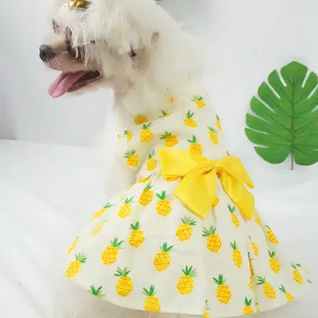 Маленькое свежее платье принцессы с бантом и фруктовым принтом, платье для собак, хлопковые юбки для маленьких собак, Летняя розово-желтая одежда для чихуахуа