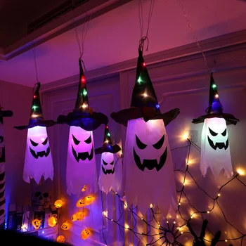 Шляпа ведьмы на Хэллоуин, подвесной светильник, шляпа волшебника-призрака, светодиодная лампа-призрак, подвесной мигающий светильник-призрак ведьмы, декор для вечеринки на Хэллоуин
