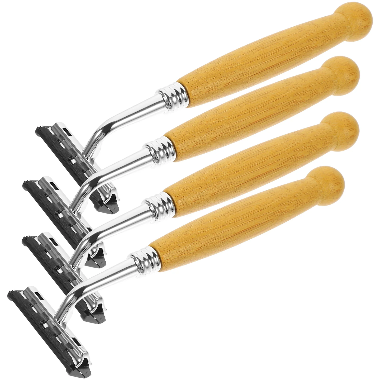 4 шт Мужские бритвы из нержавеющей стали для бритья, безопасные бритвенные лезвия с бамбуковой ручкой 0