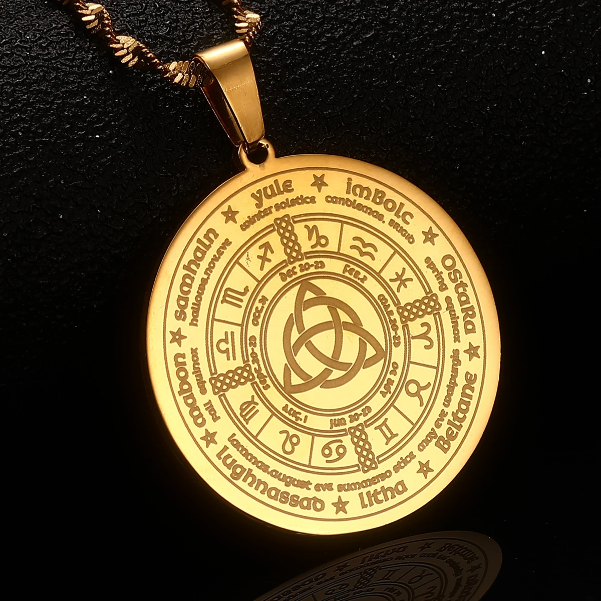 Ведьма Ирландский узел астрология Ожерелье из нержавеющей стали Женщины мужчины Triquetra Языческое колесо Ювелирные изделия 0