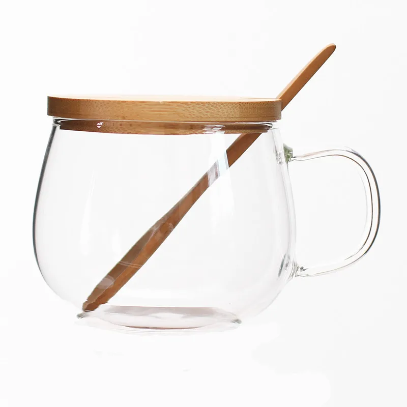 Креативная стеклянная кофейная чашка из бамбука и дерева с крышкой 0
