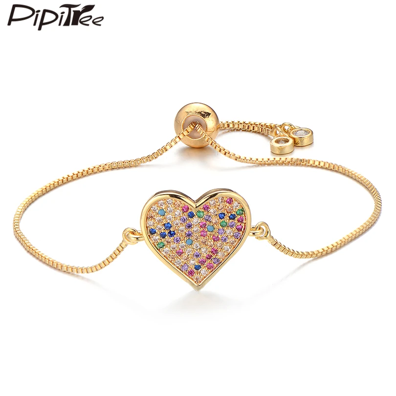 Pipitree Нежный браслет-талисман с большим сердцем, цепочка-слайдер, Разноцветные браслеты с кубическим цирконием для любителей модных ювелирных изделий для женщин 0