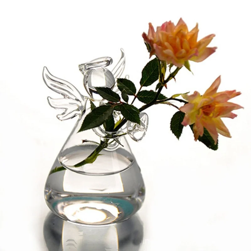 Прозрачная Стеклянная ваза в форме Ангела Террариум Гидропонный горшок Цветочный Домашний Подвесной декор Стеклянный Террариум Гидропонный горшок Ваза в форме Ангела 0