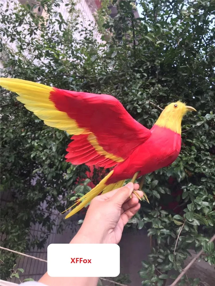 новая модель птицы с крыльями в реальной жизни, из пены и перьев, красно-желтая птица размером 35x55 см xf2899 0