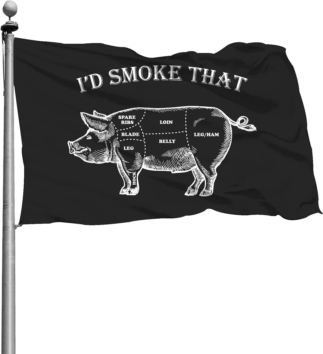 Я бы выкурил эту свинью Забавный флаг барбекю 3x5 футов Яркий цвет и устойчивость к выцветанию от ультрафиолета Декоративные баннерные флаги для внутреннего и наружного использования 0