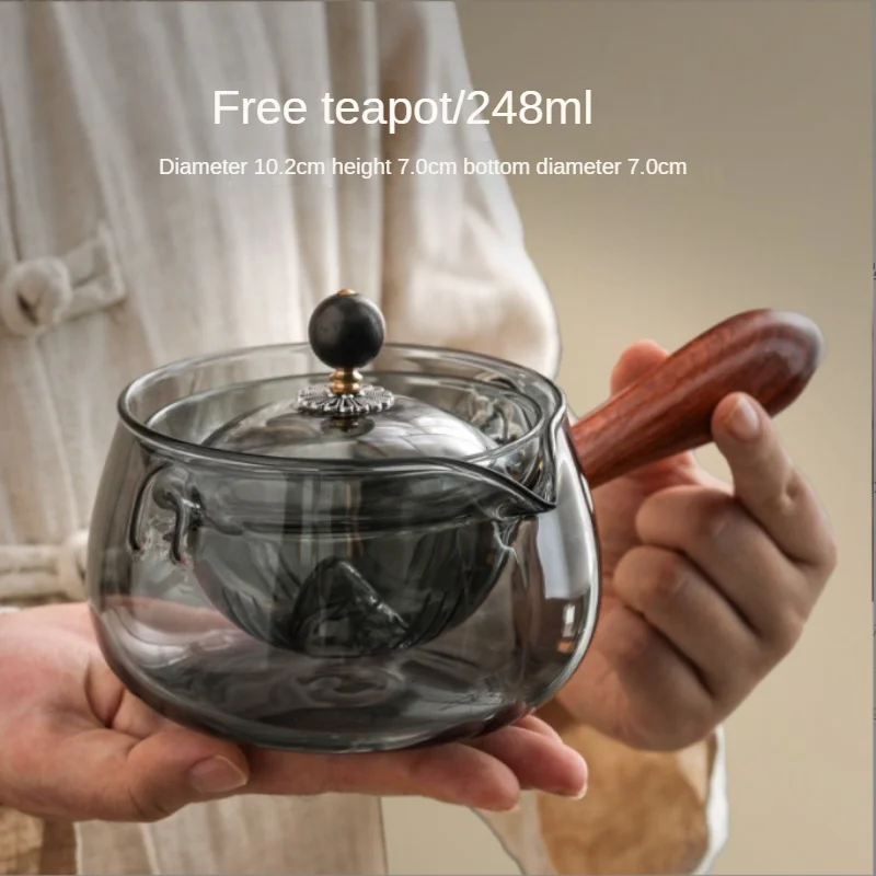 Чайник объемом 500 мл, Вращающийся чайник из домашнего стекла с боковой ручкой, Термостойкий набор для заваривания чая с пузырьками и маленькая чашка 0