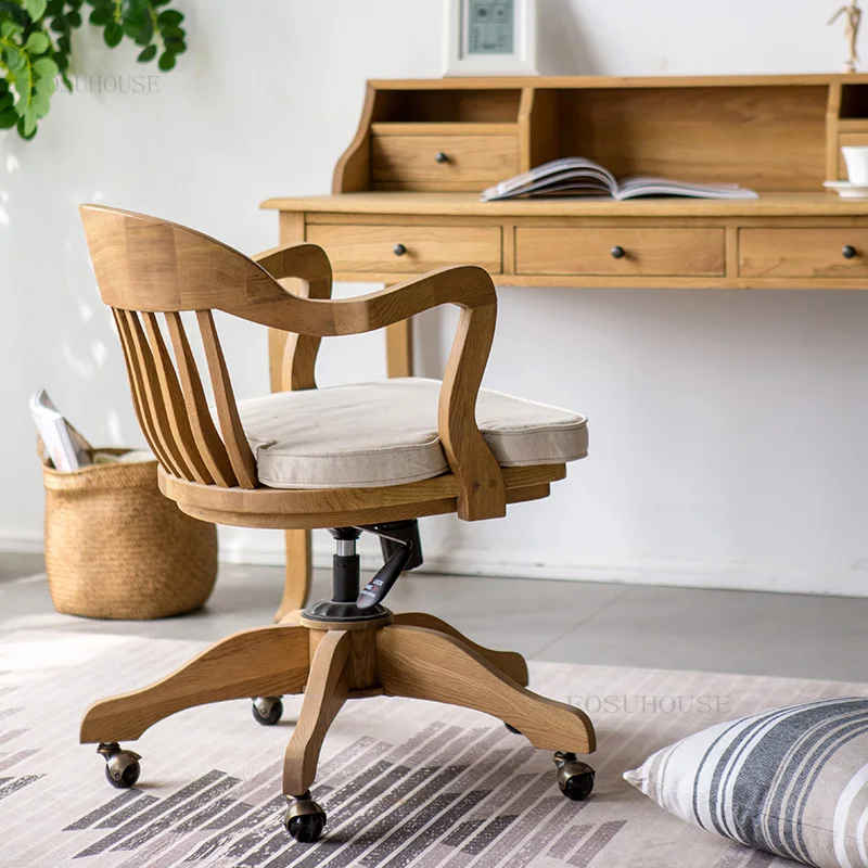 Современные офисные стулья из массива дерева, Креативный дом, Ретро-подъемник, поворотный компьютерный стул, Кресло для учебы, кресло со спинкой, Офисная мебель 0