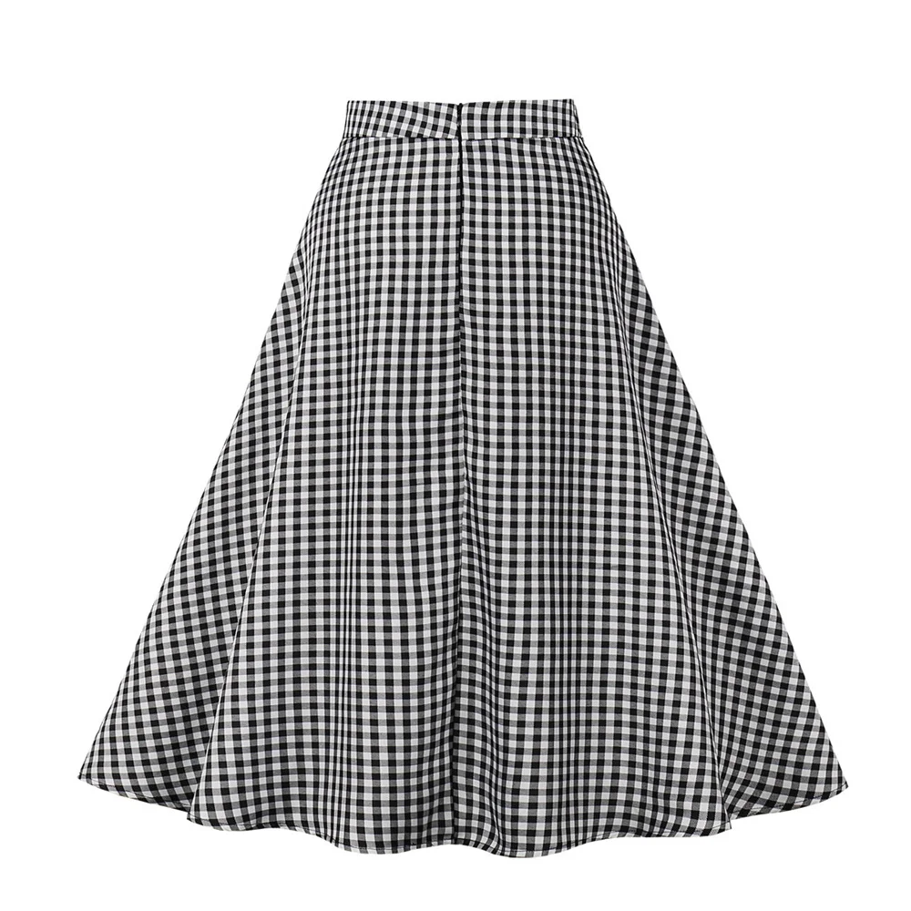 Летние винтажные юбки-качели в черную клетку с высокой талией 1950-х годов, женская рабочая одежда на пуговицах, юбка миди Christmas Jupe Femme Saias 1