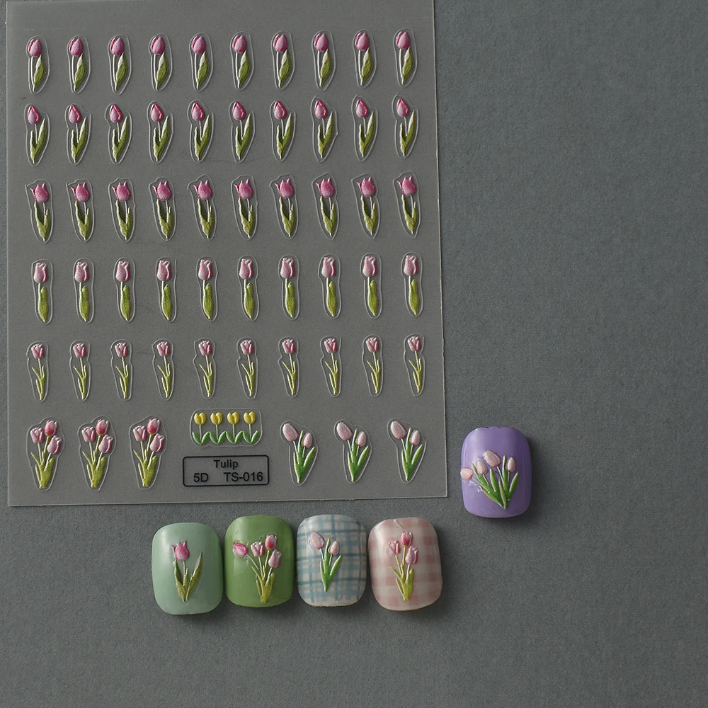 1 ШТ Стикеры для ногтей Цветы Тюльпана Акриловый клей-слайдер с гравировкой 5D Украшения для ногтей Маргаритка Цветочная пленка Фольга для маникюра 1