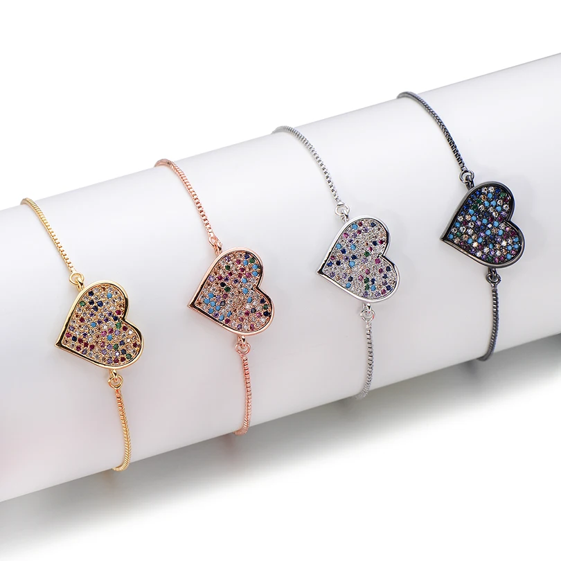 Pipitree Нежный браслет-талисман с большим сердцем, цепочка-слайдер, Разноцветные браслеты с кубическим цирконием для любителей модных ювелирных изделий для женщин 1