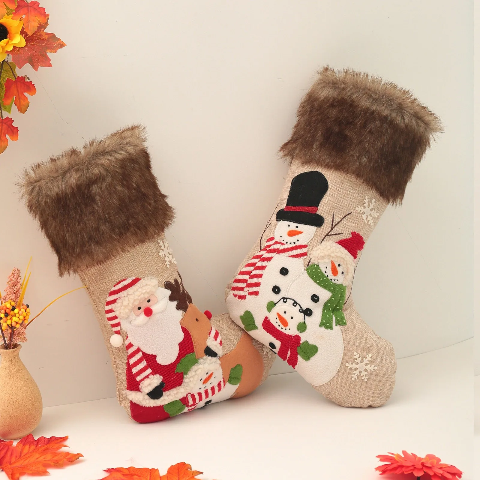 Рождественские чулки Украшение Плюшевая вышивка Снеговик Санта Клаус Рождественские носки Украшение Детские подарочные носки Подвеска 1