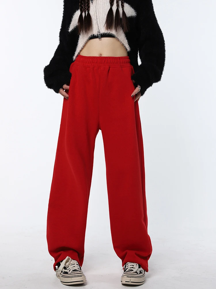 Женские базовые Мешковатые широкие брюки, Длинные брюки, однотонные спортивные брюки с эластичной резинкой на талии, уличная одежда, Свободная Повседневная Классическая мода 1