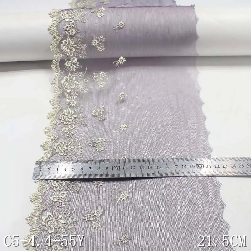 28 ярдов фиолетового французского тюля, кружевная ткань для нижнего белья, цветочная вышивка, Сетчатые кружева, ткань для нижнего белья, платья для шитья 1