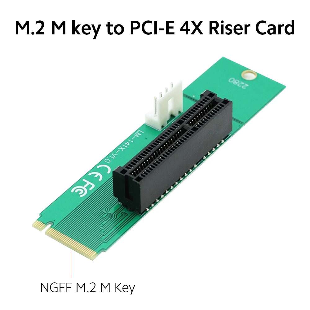 Ключ NGFF M.2 M к Плате PCI-E 4X Riser Card M.2 Порт SSD 2260 2280 к Преобразователю для Майнинга PCIE M.2 к Адаптеру PCIE с 4-Контактным Кабелем Питания 1