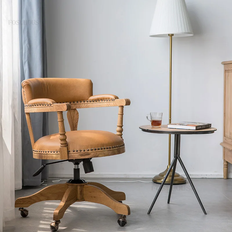 Современные офисные стулья из массива дерева, Креативный дом, Ретро-подъемник, поворотный компьютерный стул, Кресло для учебы, кресло со спинкой, Офисная мебель 1