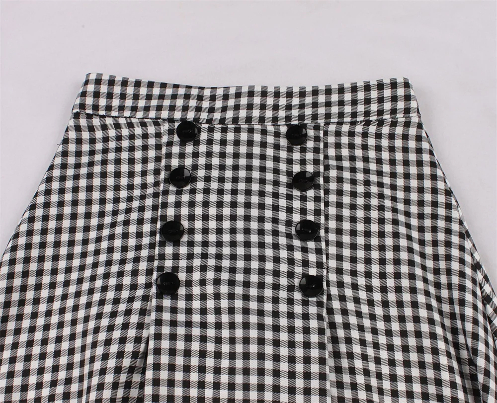 Летние винтажные юбки-качели в черную клетку с высокой талией 1950-х годов, женская рабочая одежда на пуговицах, юбка миди Christmas Jupe Femme Saias 2