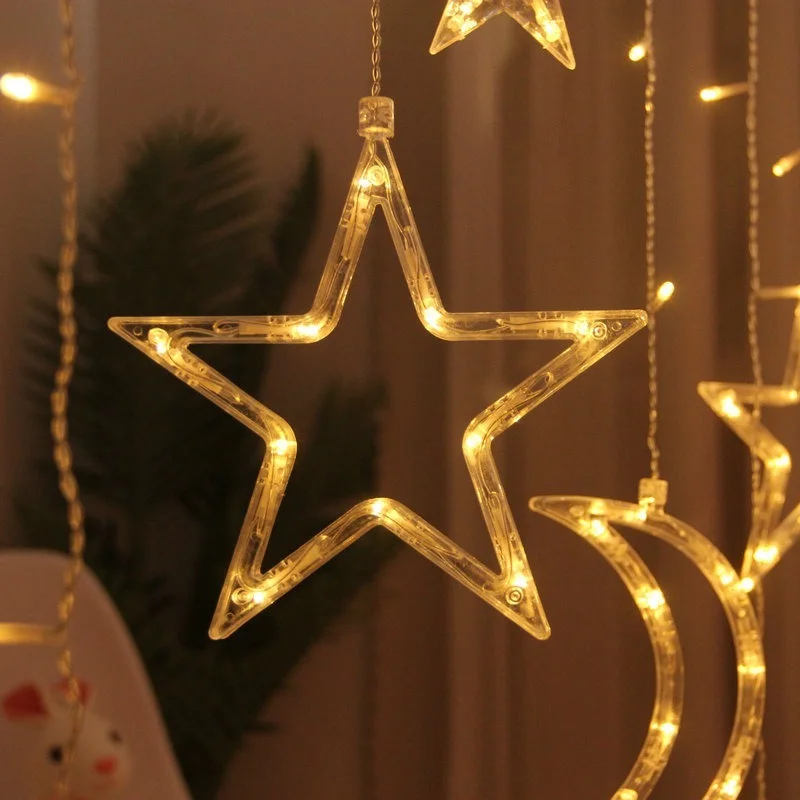 Светодиодная звезда, олень, елочный колокольчик 220 В 110 В, Рождественская гирлянда, сказочный занавес, гирлянды для украшения дома, новогодней свадьбы. 2