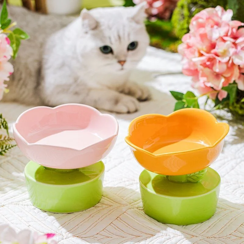 Керамическая миска для кошек в форме цветка, нескользящая, для собак, кормушка для щенков, Корм для домашних животных, Вода, приподнятое блюдо, товары для домашних животных 2